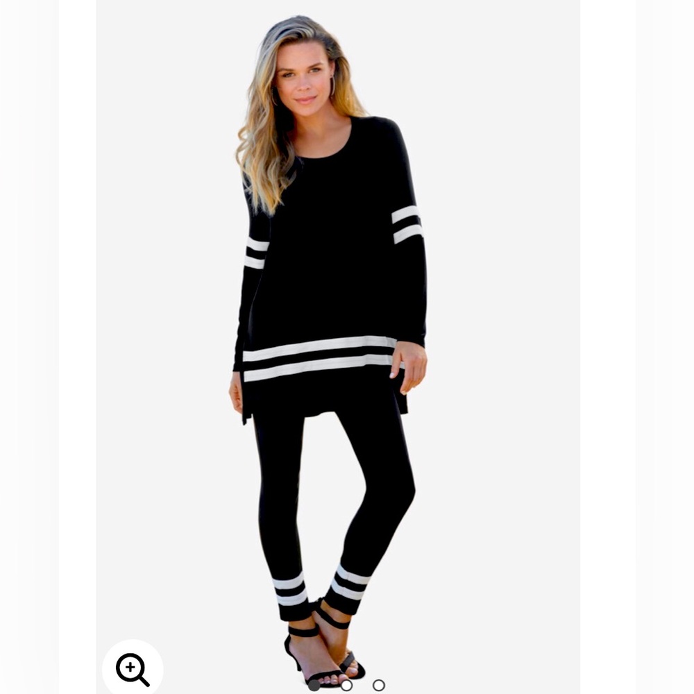 Roamans-Black and white two piece pant set